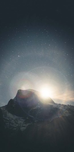 [2436x1125]郊外 自然 山峰 太阳 光晕 苹果手机壁纸图片