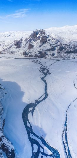[2436x1125]郊外 自然 山峰 白雪覆盖 唯美雪景 苹果手机壁纸图片