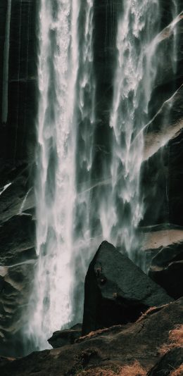 [2436x1125]郊外 自然 瀑布 岩石 苹果手机壁纸图片