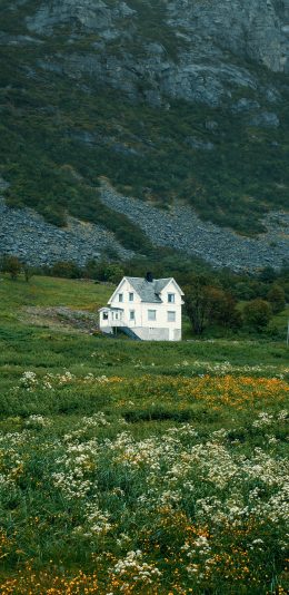 [2436x1125]郊外 花田 小屋 唯美 苹果手机壁纸图片