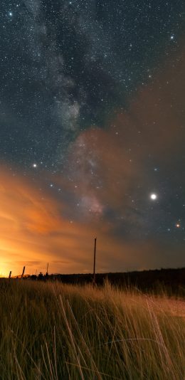 [2436x1125]郊外 草丛 星空 唯美 苹果手机壁纸图片