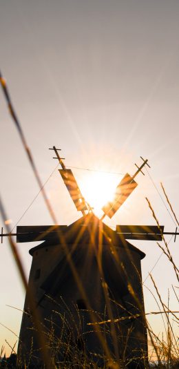 [2436x1125]郊外 阳光 风车 自然 苹果手机壁纸图片