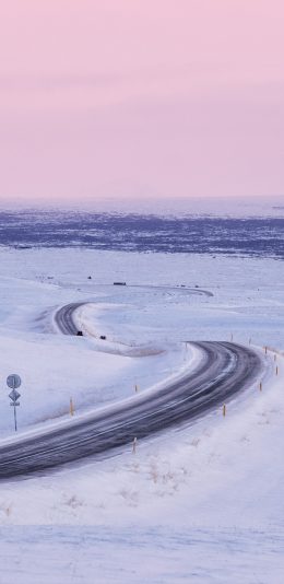 [2436x1125]郊外 雪地 车道 白雪覆盖 苹果手机壁纸图片