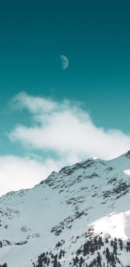 [2436x1125]郊外 雪山 白雪覆盖 蓝天白云 苹果手机壁纸图片