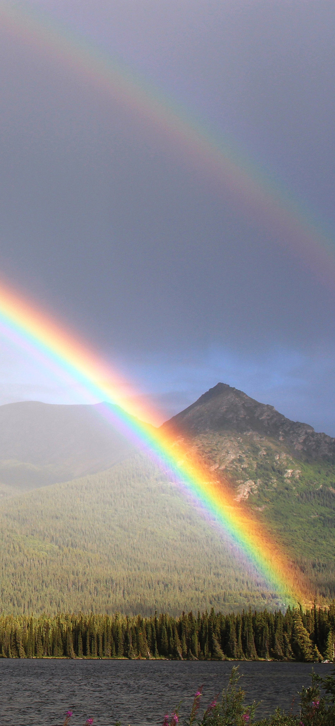[2436×1125]郊外 风景 美丽彩虹 大山 苹果手机壁纸图片