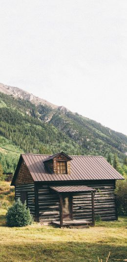 [2436x1125]郊外风景 青翠 小木屋 苹果手机壁纸图片