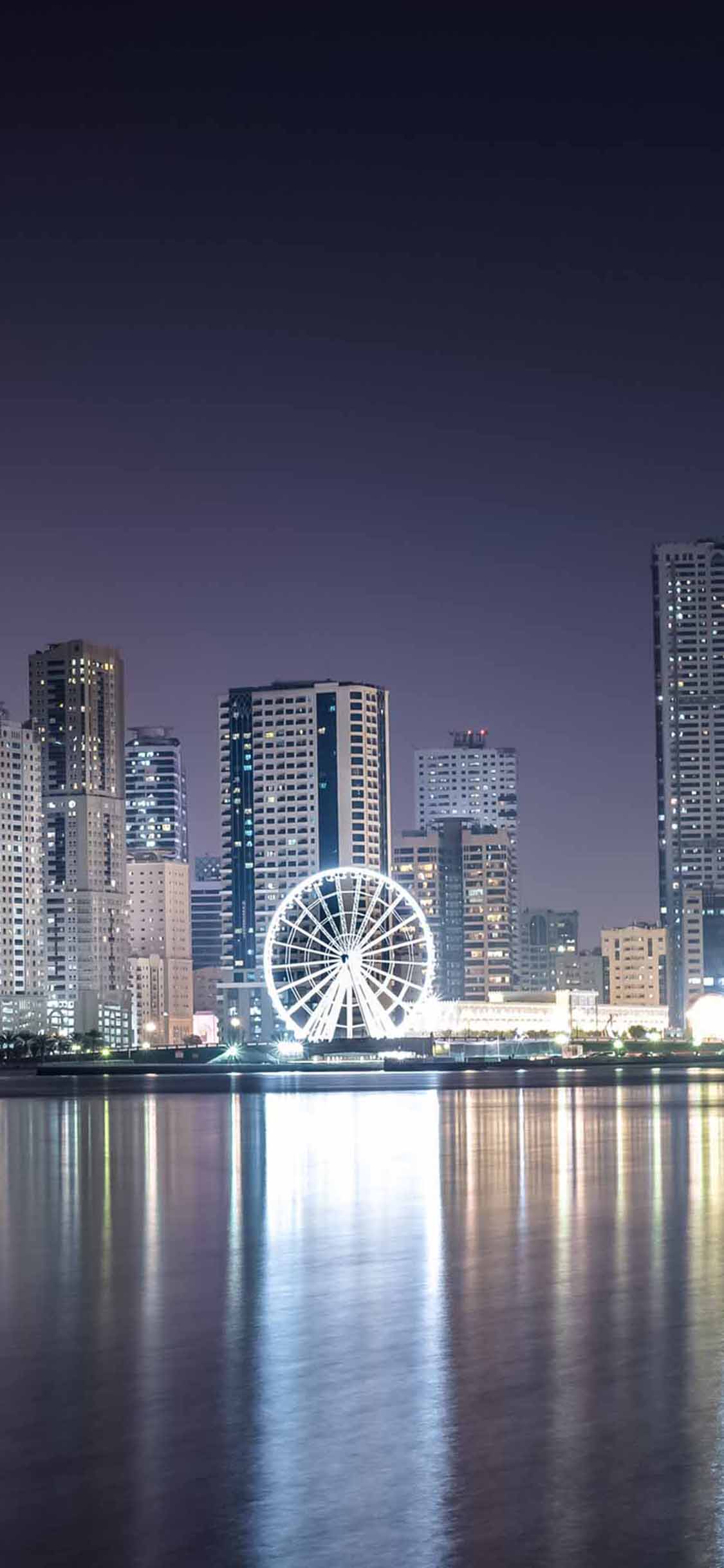 [2436×1125]都市夜景 摩天轮 灯光繁华 苹果手机壁纸图片