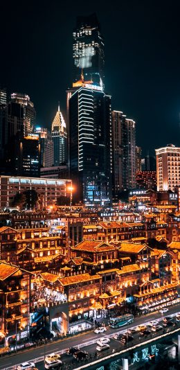 [2436x1125]重庆市 建筑 洪崖洞 旅游景点 苹果手机壁纸图片