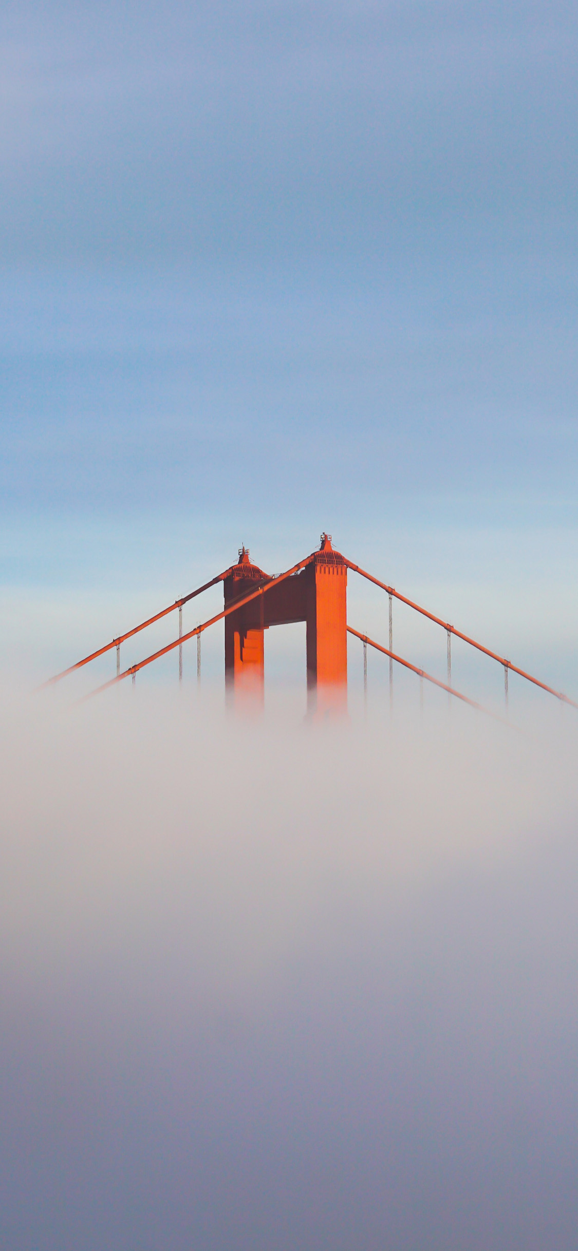 [2436×1125]金门大桥 云端 钢索 天空 苹果手机壁纸图片