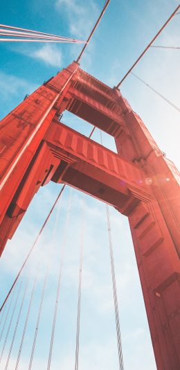 [2436x1125]金门大桥 仰视 天空 钢索 苹果手机壁纸图片