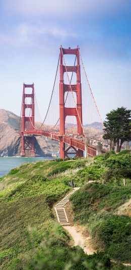 [2436x1125]金门大桥 景色 桥梁 旧金山 苹果手机壁纸图片