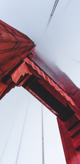 [2436x1125]金门大桥 钢索 红色 天空 苹果手机壁纸图片