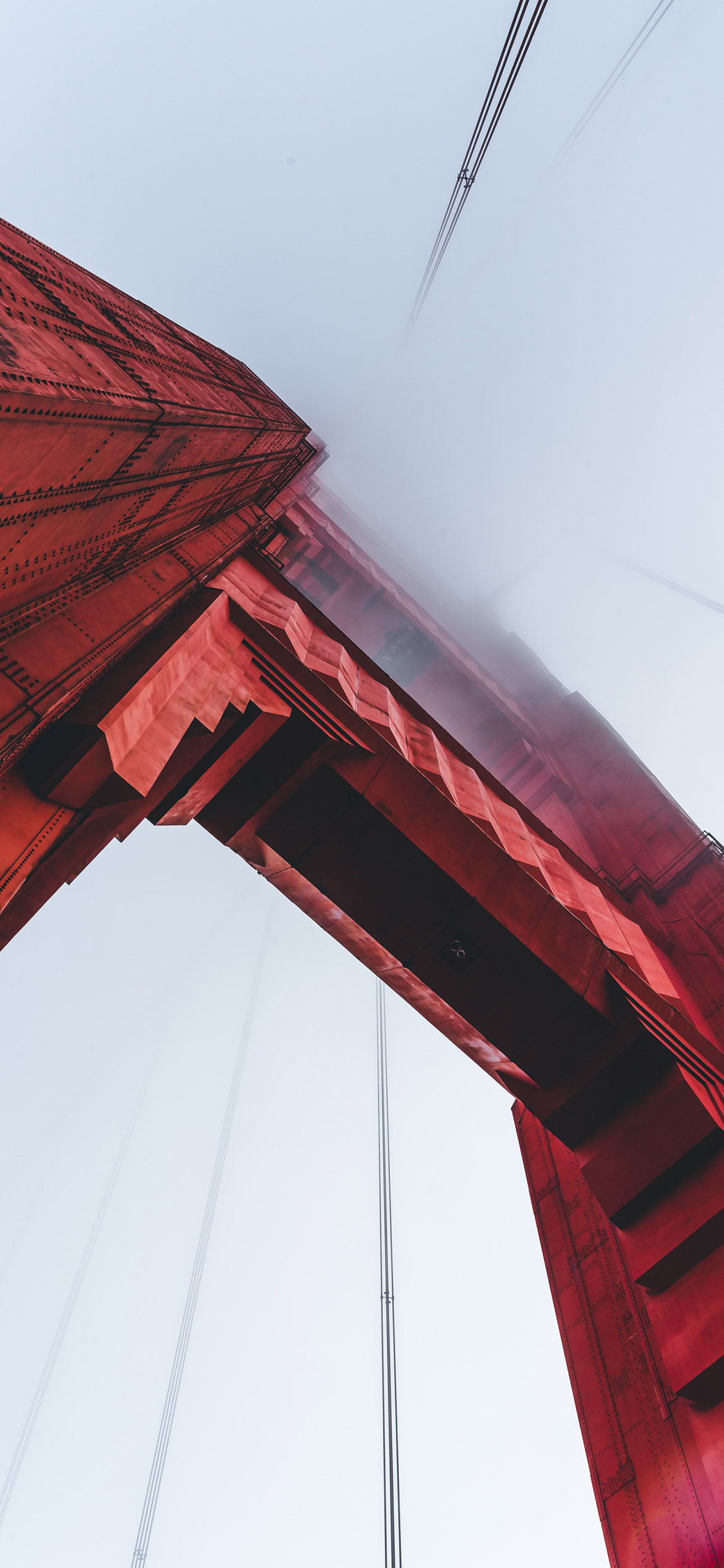[2436×1125]金门大桥 钢索 红色 天空 苹果手机壁纸图片