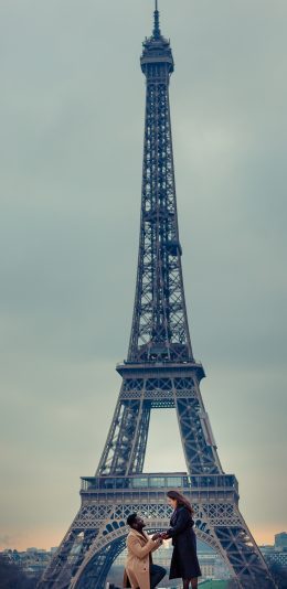 [2436x1125]铁塔 情侣 求婚 埃菲尔铁塔 苹果手机壁纸图片
