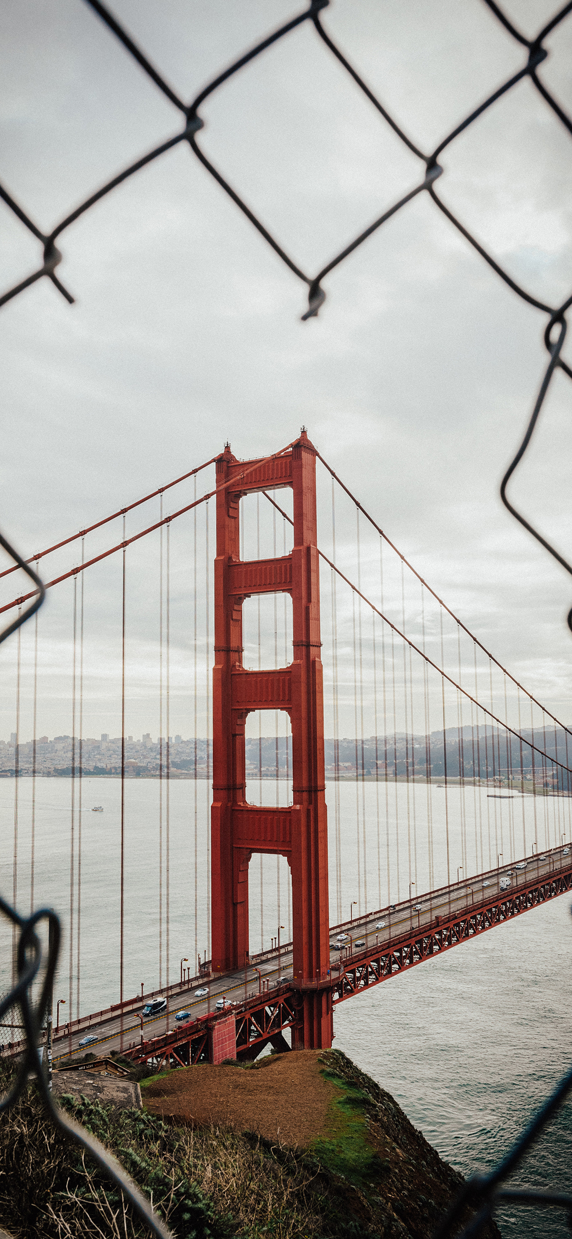 [2436×1125]铁网 金门大桥 旧金山 苹果手机壁纸图片