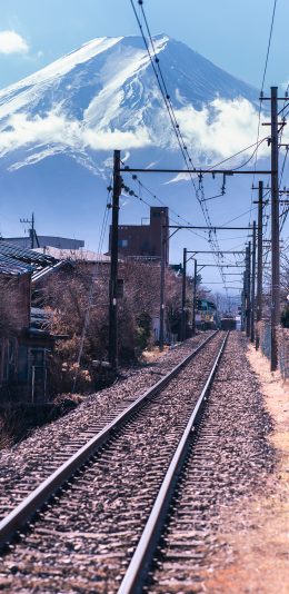 [2436x1125]铁路 日本 富士山 交通 城市 苹果手机壁纸图片
