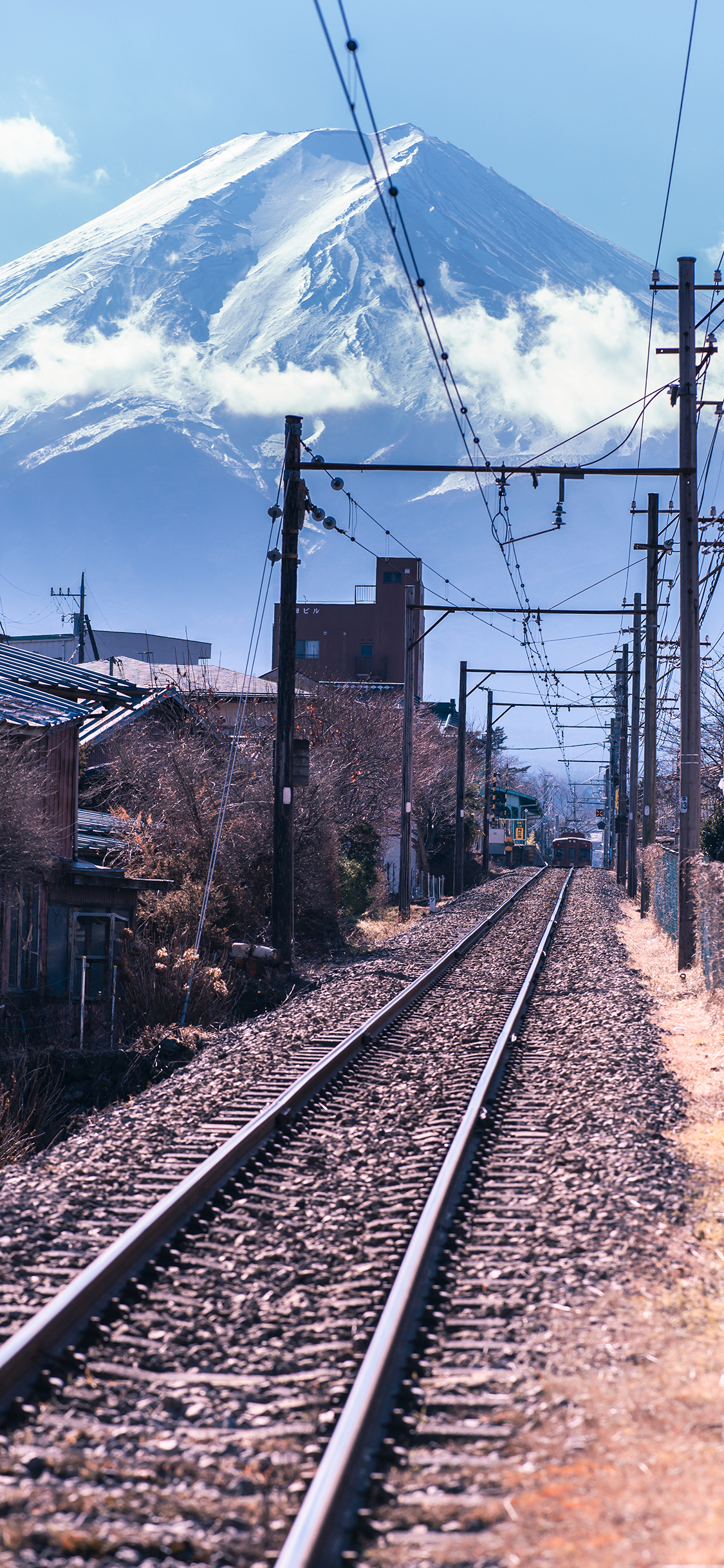 [2436×1125]铁路 日本 富士山 交通 城市 苹果手机壁纸图片