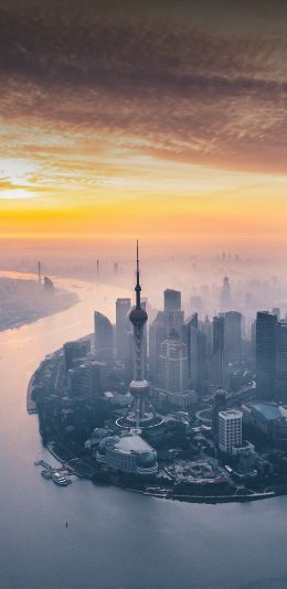 [2436x1125]陆家嘴 东方明珠 上海 地标 苹果手机壁纸图片