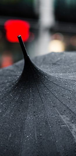 [2436x1125]雨 伞 街道 城市 雨水 雨滴 苹果手机壁纸图片