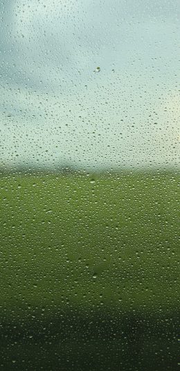 [2436x1125]雨水 玻璃 水珠 绿色 苹果手机壁纸图片