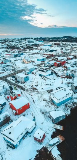 [2436x1125]雪地 小镇 白雪覆盖 唯美 苹果手机壁纸图片