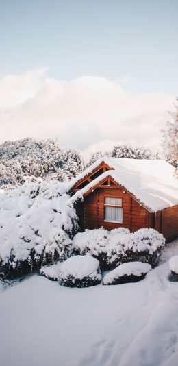 [2436x1125]雪地 屋子 冬天 冬季 白色 苹果手机壁纸图片