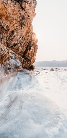 [2436x1125]雪地 结晶 荒外 峭壁 苹果手机壁纸图片