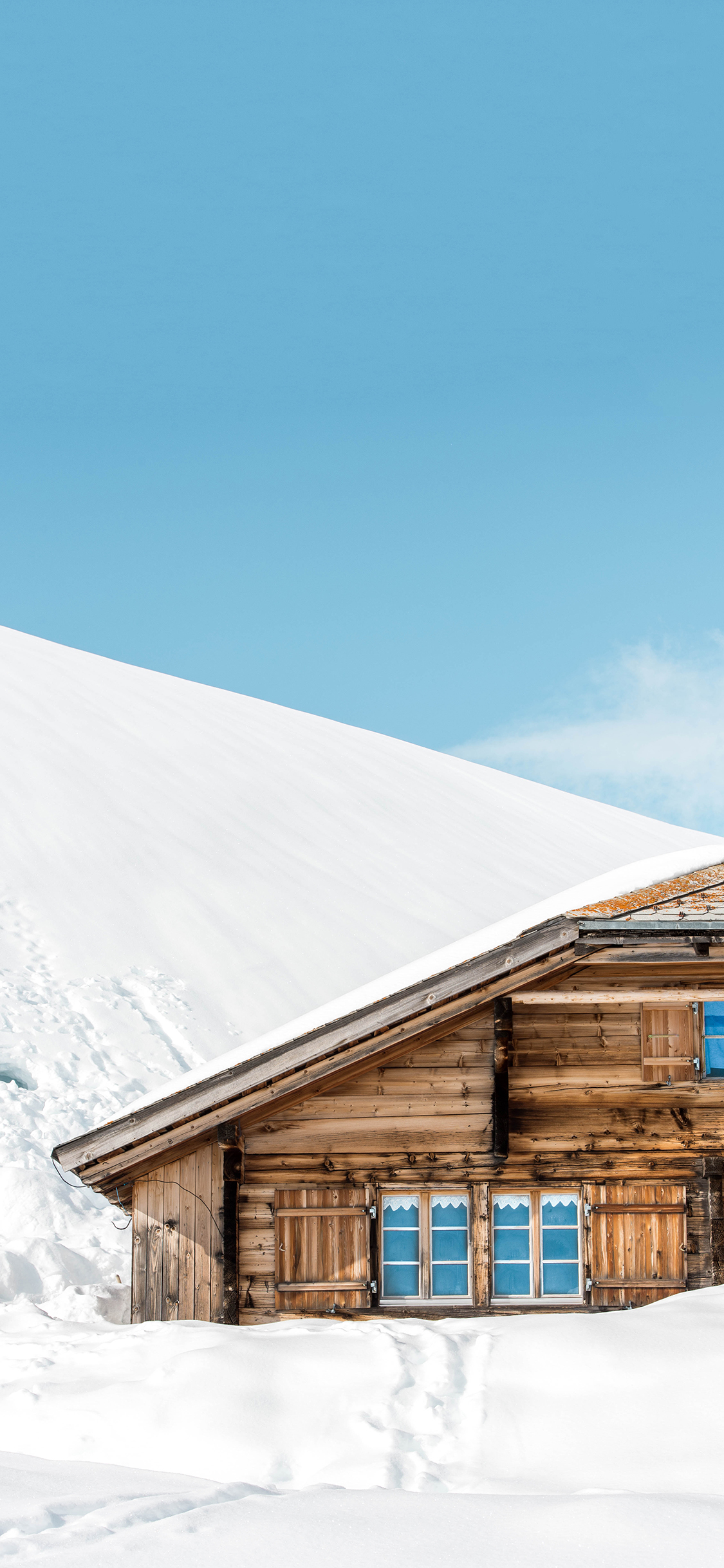 [2436×1125]雪季 房屋 木屋 大雪 苹果手机壁纸图片