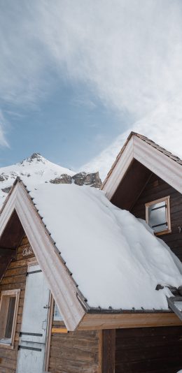 [2436x1125]雪屋 雪季 屋顶 木屋 苹果手机壁纸图片