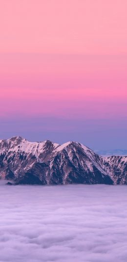 [2436x1125]雪山 云层 云端 渐变 天空 紫色 苹果手机壁纸图片