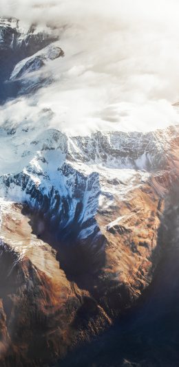 [2436x1125]雪山 山顶 景色 航拍 云雾 苹果手机壁纸图片