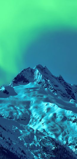 [2436x1125]雪山 极光 山峰 大自然 夜晚 苹果手机壁纸图片