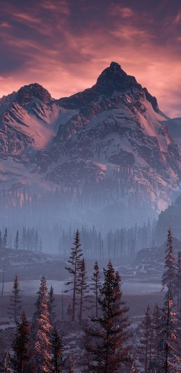 [2436x1125]雪山 树林 大自然 美丽 苹果手机壁纸图片