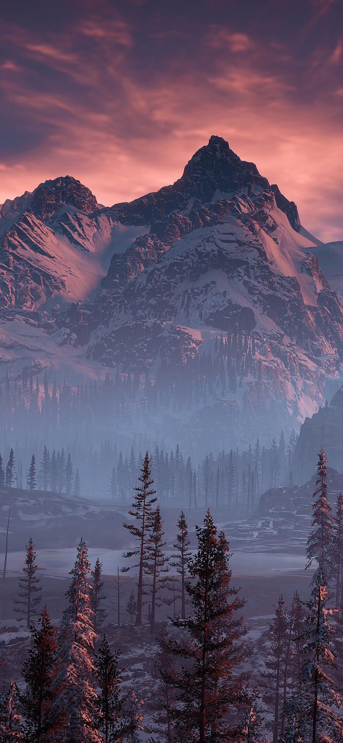 [2436×1125]雪山 树林 大自然 美丽 苹果手机壁纸图片