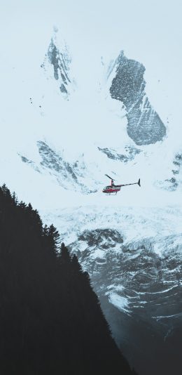 [2436x1125]雪山 白雪覆盖 直升机 飞机 苹果手机壁纸图片