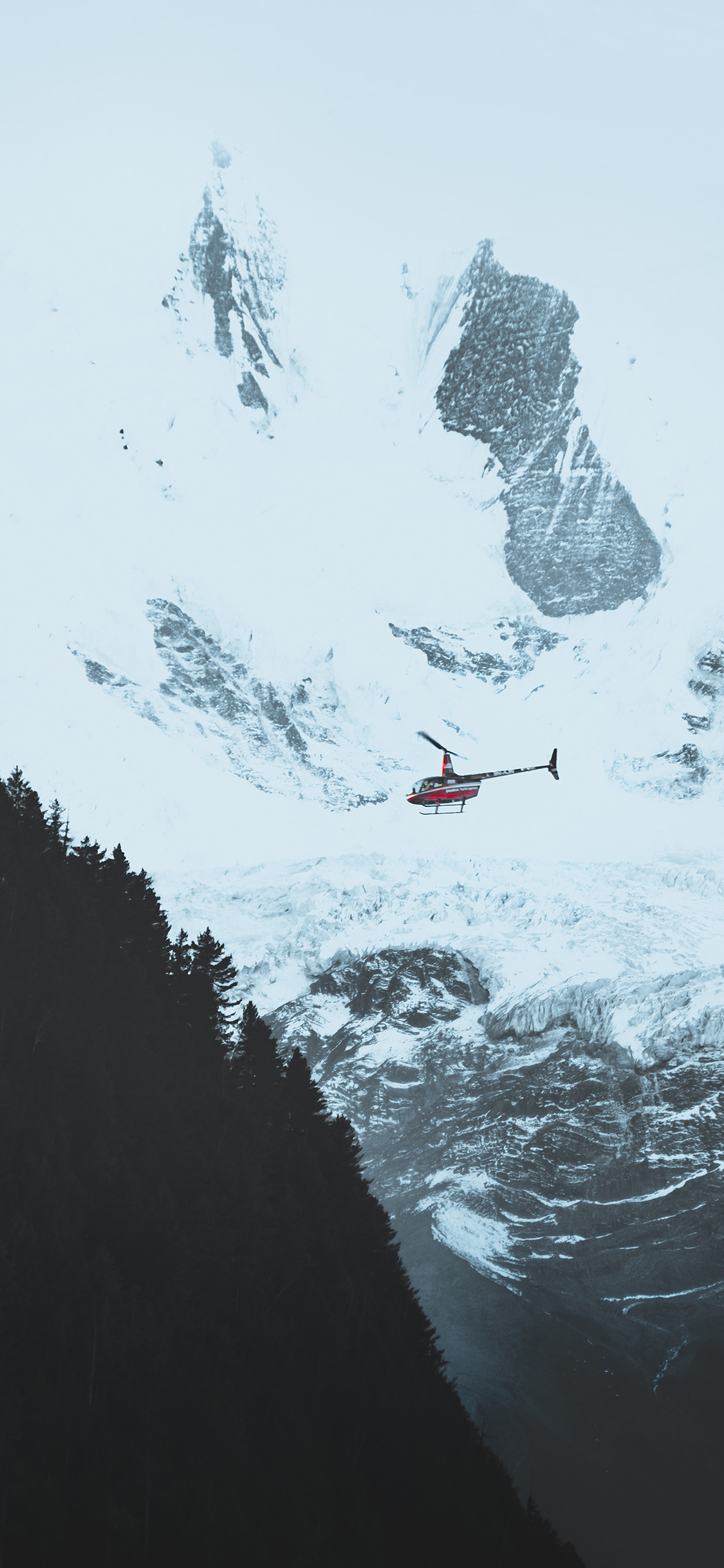[2436×1125]雪山 白雪覆盖 直升机 飞机 苹果手机壁纸图片