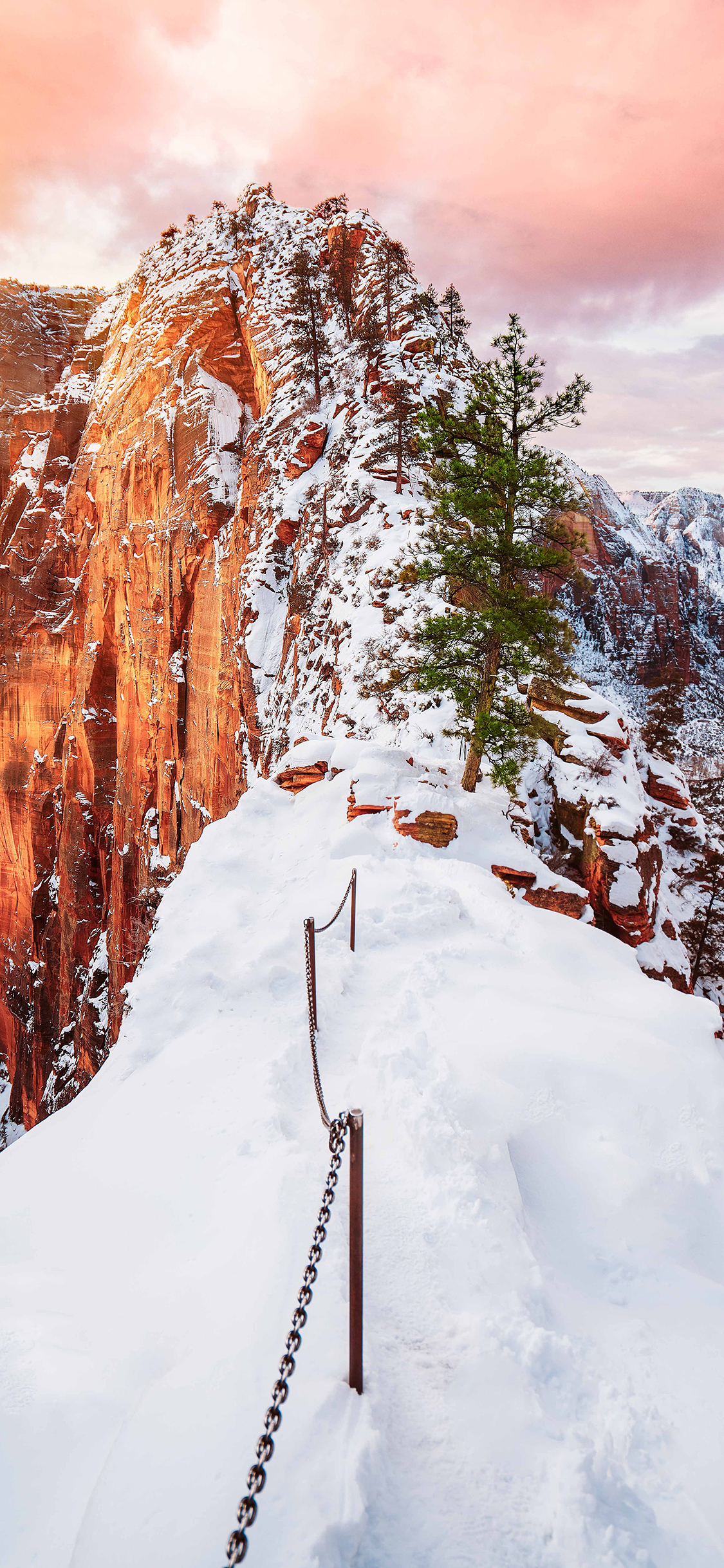 [2436×1125]雪山 积雪 高山 铁索 苹果手机壁纸图片