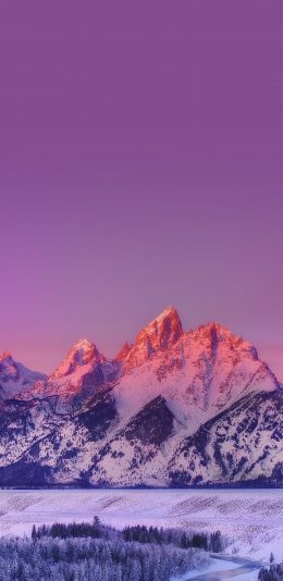 [2436x1125]雪山 紫色 渐变 自然 苹果手机壁纸图片