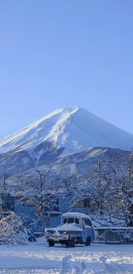 [2436x1125]雪山 雪地 冬季 寒冷 车辆 苹果手机壁纸图片