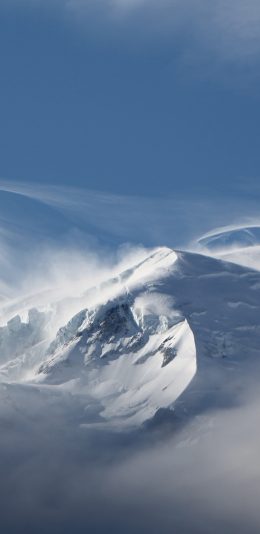 [2436x1125]雪山 风 山顶 寒冷 云雾 苹果手机壁纸图片