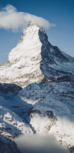 [2436x1125]雪峰 山顶 阳光 天空 苹果手机壁纸图片