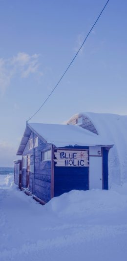 [2436x1125]雪景 冬季 雪地 房屋 苹果手机壁纸图片