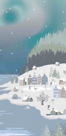 [2436x1125]雪景 插画 创意 建筑 苹果手机壁纸图片