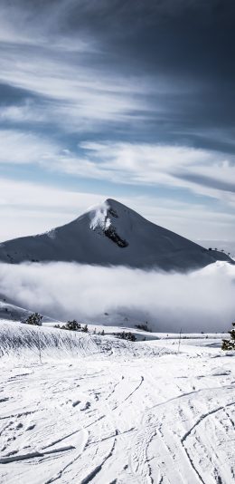 [2436x1125]雪景 白雪覆盖 山峰 苹果手机壁纸图片
