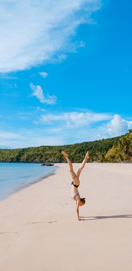 [2436x1125]风景 沙滩 夏日 太阳 海岸边 苹果手机壁纸图片