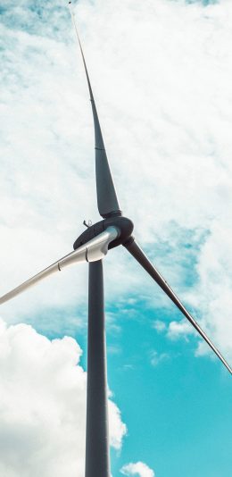 [2436x1125]风车 天空 蔚蓝 云彩 发电机 苹果手机壁纸图片