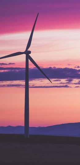 [2436x1125]风车 风力发电机 夕阳 彩霞 苹果手机壁纸图片