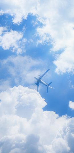 [2436x1125]飞机 天空 蔚蓝 白云 苹果手机壁纸图片