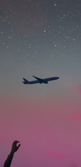 [2436x1125]飞机 星空 夜晚 粉 唯美 苹果手机壁纸图片