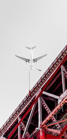 [2436x1125]飞机 钢架桥 天空 色彩 苹果手机壁纸图片